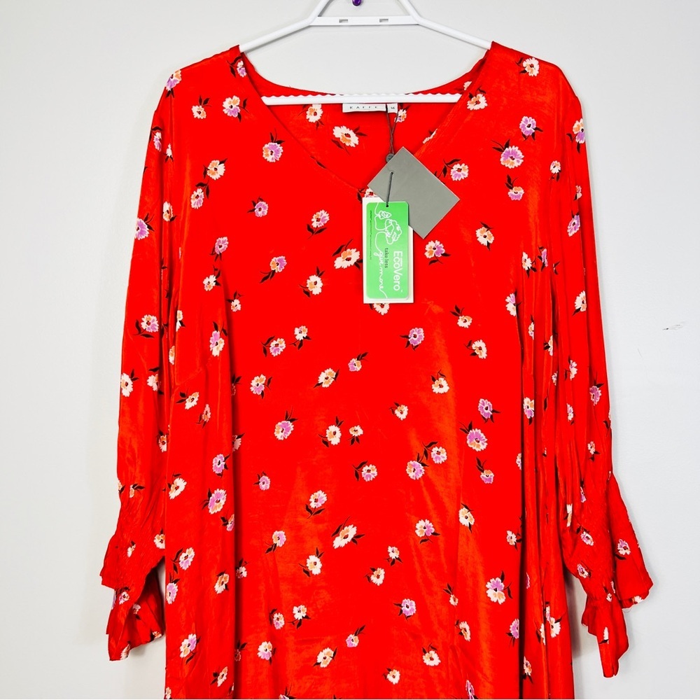 Kaffe Curve Plus Size KColly Red Floral midi Dress women size - Picture 8 of 15